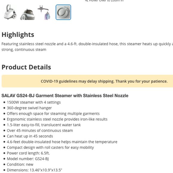 NEW IN BOX GS24-BJ Performance Garment Steamer, 4 settings - Picture 5 of 9